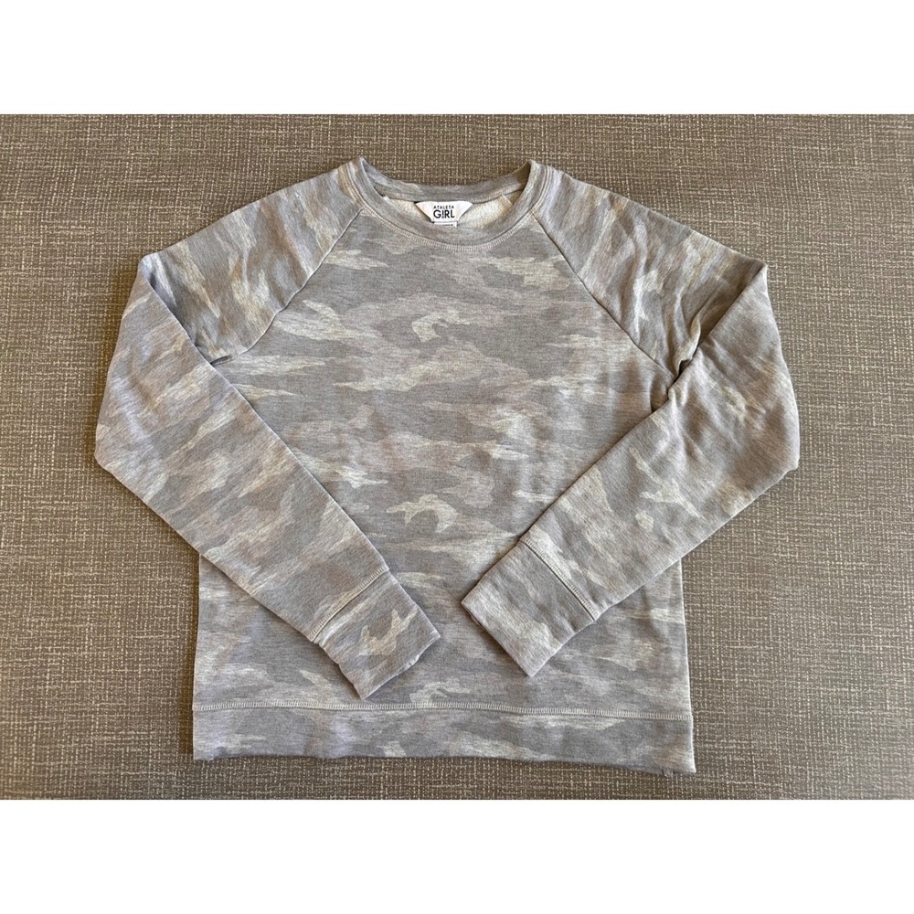 Athleta Girl Grey Camo Cozy Cross Your Fingers Sweatshirt XL 14 Thumbholes